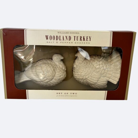 Williams Sonoma Woodland Turkey Salt Pepper Shakers‎ Fall Thanksgiving Decor New - Picture 5 of 11